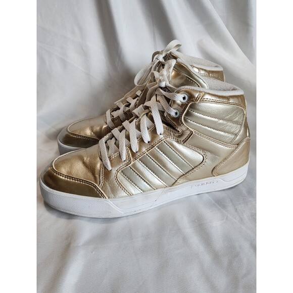 Adidas NEO Raleigh Mid F98976 – Metallic Gold/White High Tops Women Size 9 - Picture 1 of 16